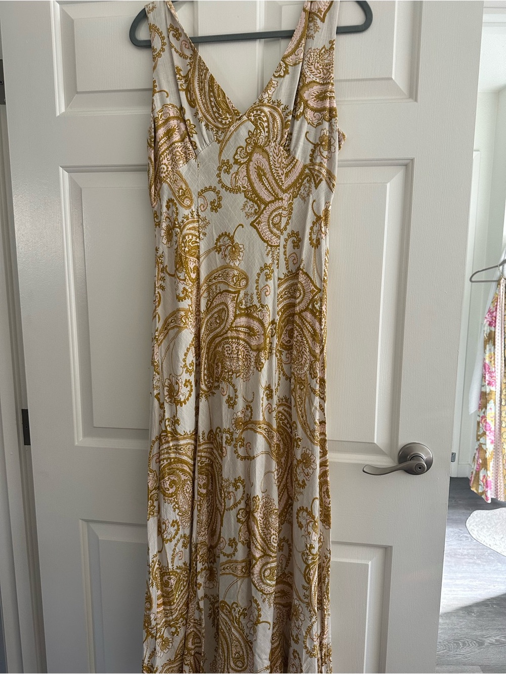 Paper Crown White Maxi Dress with Gold Paisley Print